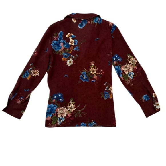 Zara Women's Dark Academia Floral Wrap Long Sleeve Blouse Top, Burgundy, Size S - Picture 5 of 12